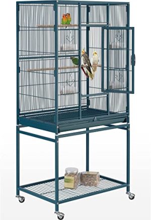Yaheetech Vogelkäfig Vogelvoliere mit Tür und Rollen Vogelhaus für Nymphensittiche, Papageien Blau