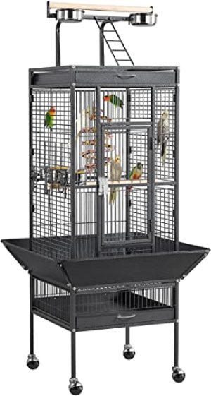 Yaheetech Vogelkäfig Vogelvoliere Vogelhaus Vogelbauer Käfig für Papageien 65,5 x 65,5 x 156 cm, Schwarz