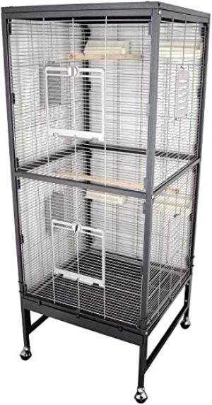 PETGARD Vogelkäfig, großes XXL-Voliere auf Rollen für Wellensittiche und andere Vögel, mit 2 Holzsitzstangen und weiteres Zubehör, 60x60x152,5 cm, Rio