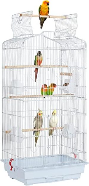 Yaheetech Vogelkäfig Vogelvoliere Tierkäfig Vogelhaus für Papagei Wellensittich 46 x 35.5 x 104.5cm Weiß