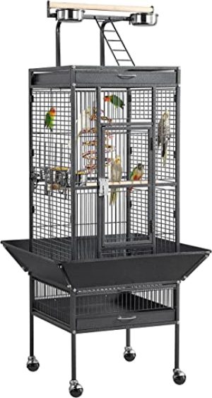 Yaheetech Vogelkäfig Vogelvoliere Vogelhaus Vogelbauer Käfig für Papageien 65,5 x 65,5 x 156 cm, Schwarz