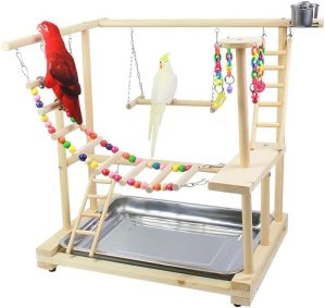 GLOOOB Vogelvoliere großer Vogelkäfig Kleiner und mittlerer Papageispielplatz Regal Xuanfeng Little Sun Wood Training Station Stand Floor Bird…