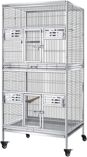 Vogelvoliere großer Vogelkäfig Flacher oberer Doppelschicht-Papagei-Vogelkäfig große Edelstahlzucht großer Papageikäfig, der for fliegende Vögel…