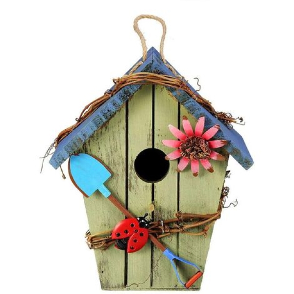 Holzvogelhaus Blockhaus Dekorative Outdoor-Accessoires Pastoral Stil Handwerk Rustikale Hängende Gemalte Garten Geschenk